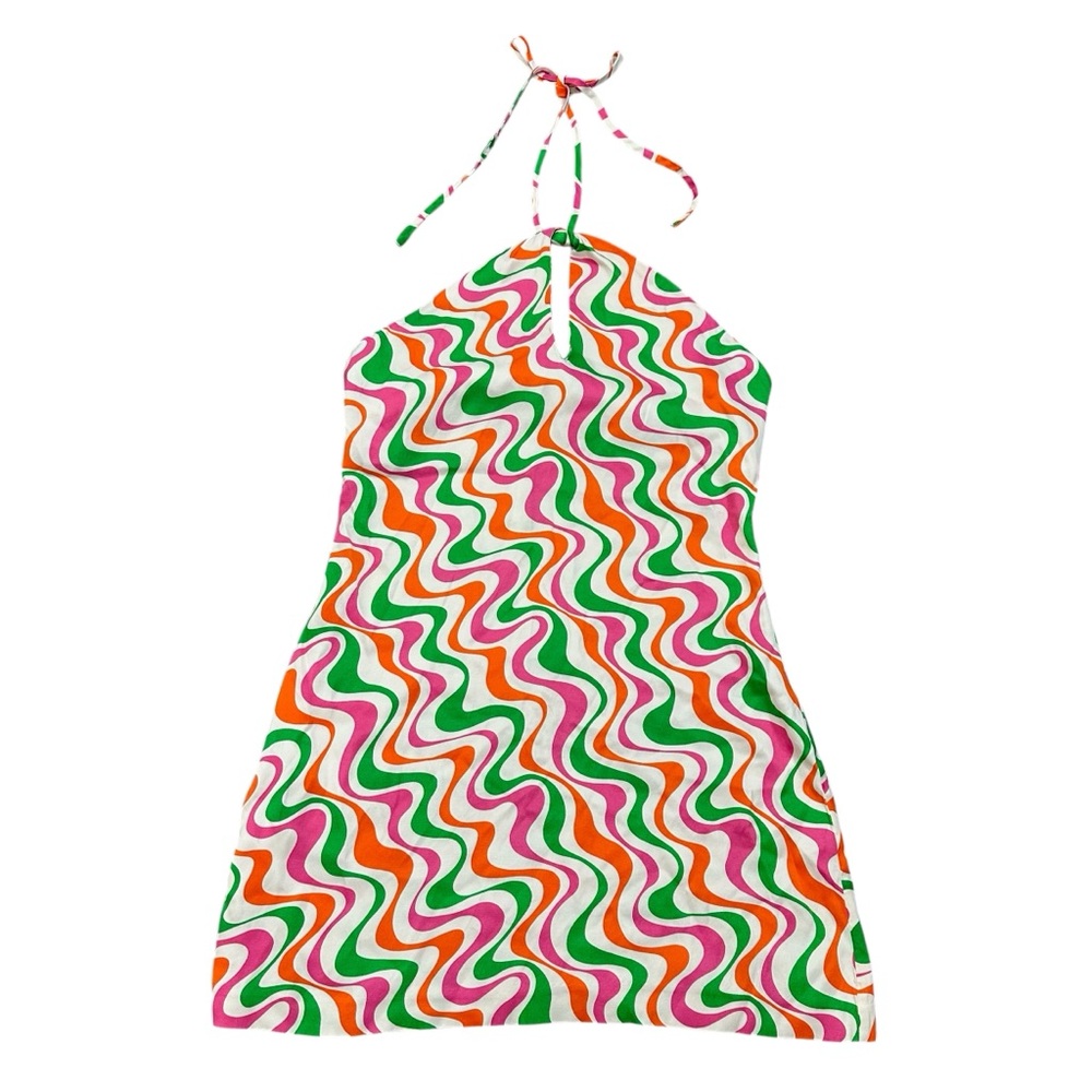 Zara Satin Effect Retro Print Halter Dress